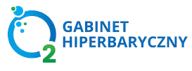Logo Gabinet Hiperbaryczny z symbolem O2 i bąbelkami tlenu.